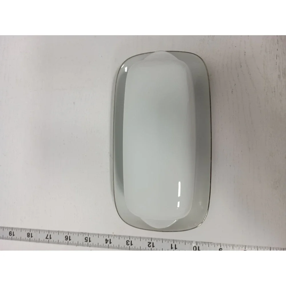 Noritake Vintage‎ Butter Dish White Silver Trim Black Filigree Pattern Japan